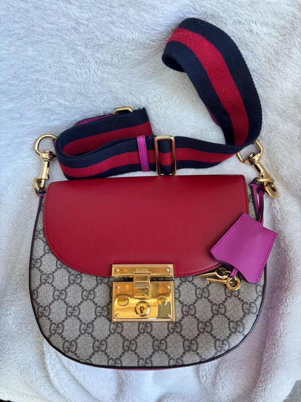 Gucci Supreme Monogram Calfskin Web Medium Padlock Messenger Shoulder Bag